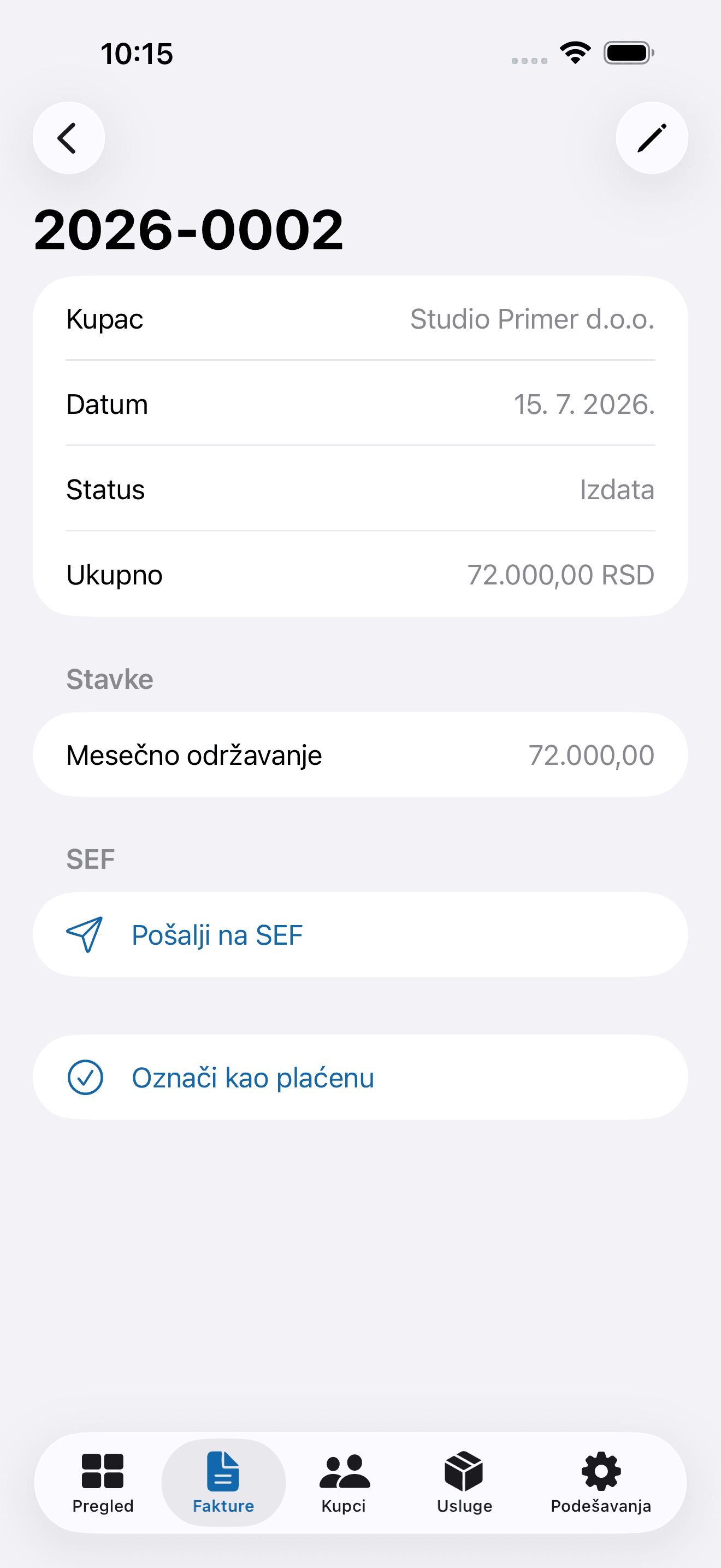 SEF pregled u Fakturis Lite aplikaciji